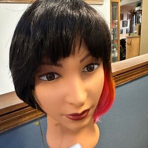 Stylish Black and Pink orange 100% Human Hair Wig